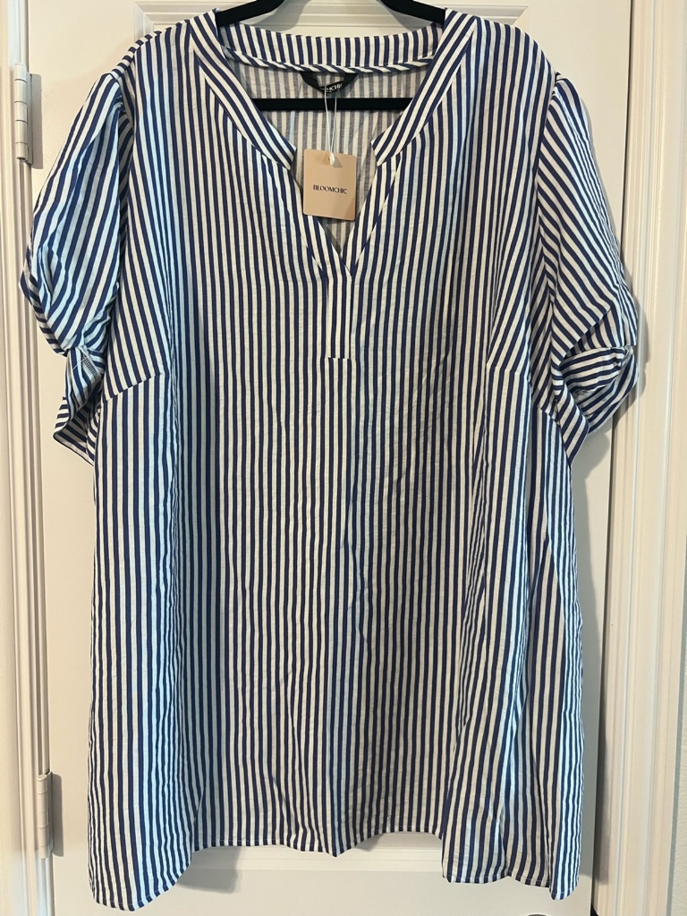 Blue & White Striped V-Neck Top